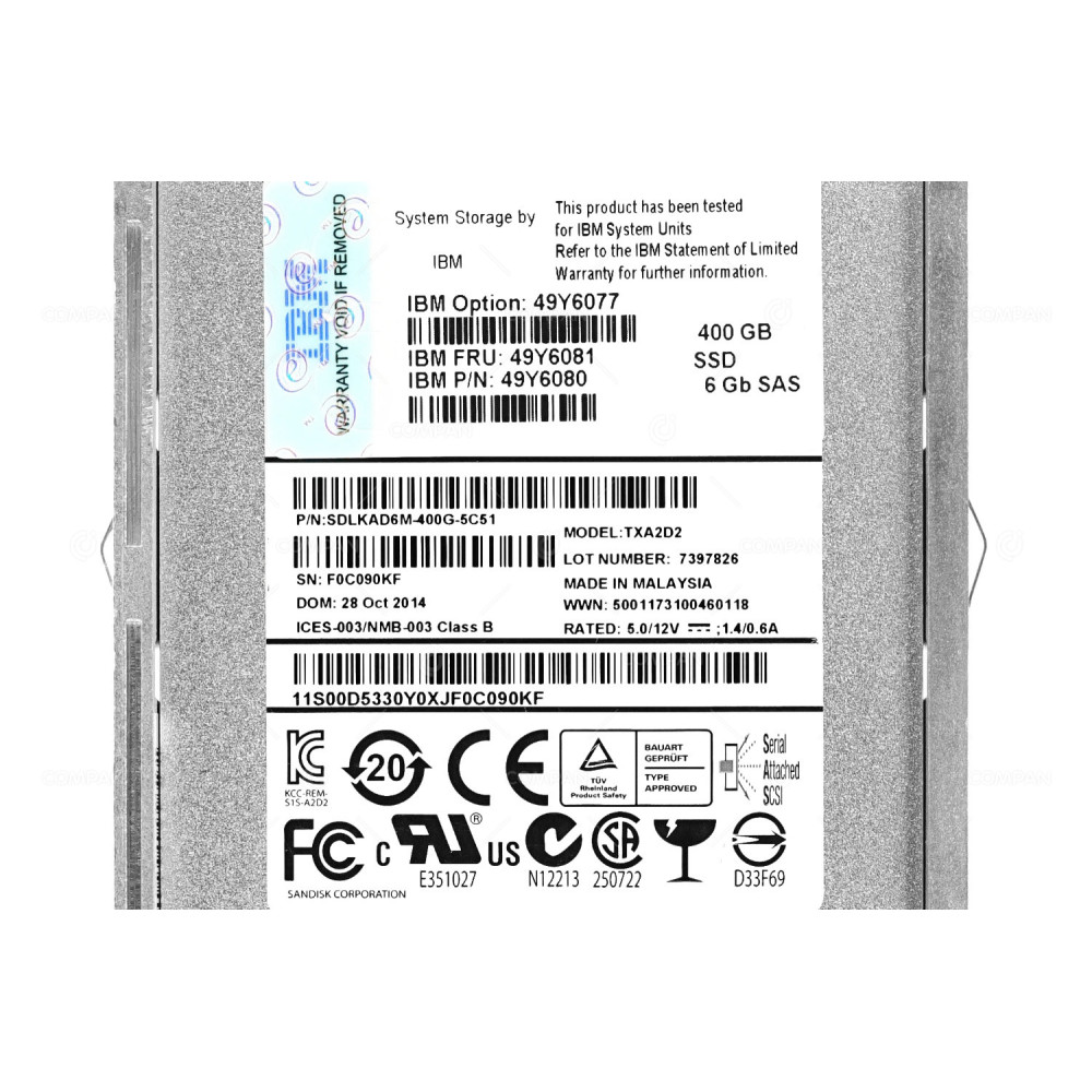 49Y6081 IBM 400GB SSD SAS 6G 2.5" SFF HOT-SWAP FOR EXP2524
